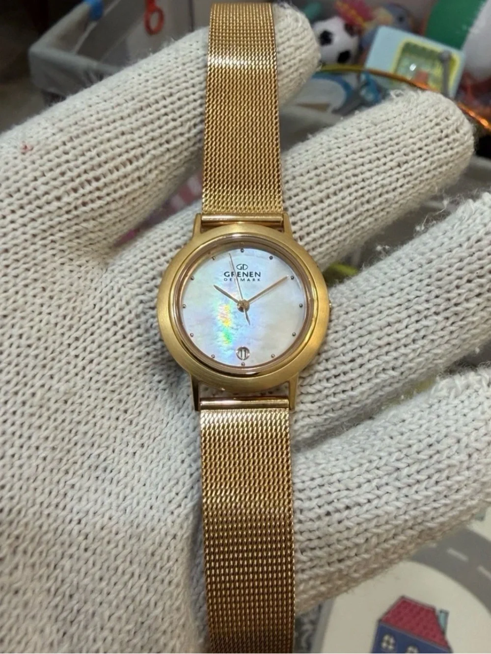 Skagen Grenen M-23SRRW Womens Watch Rose Gold Mesh Band Mother of Pearl Dial